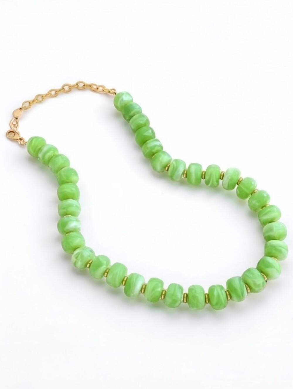 Apple Green Dopamine Chunky Bead Necklace Gold Accents Statement Jewelry NWOT